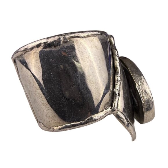 Vintage Sterling Silver Cuff Bracelet With Carnelian Stone Unique Artisan Design - Picture 2 of 5